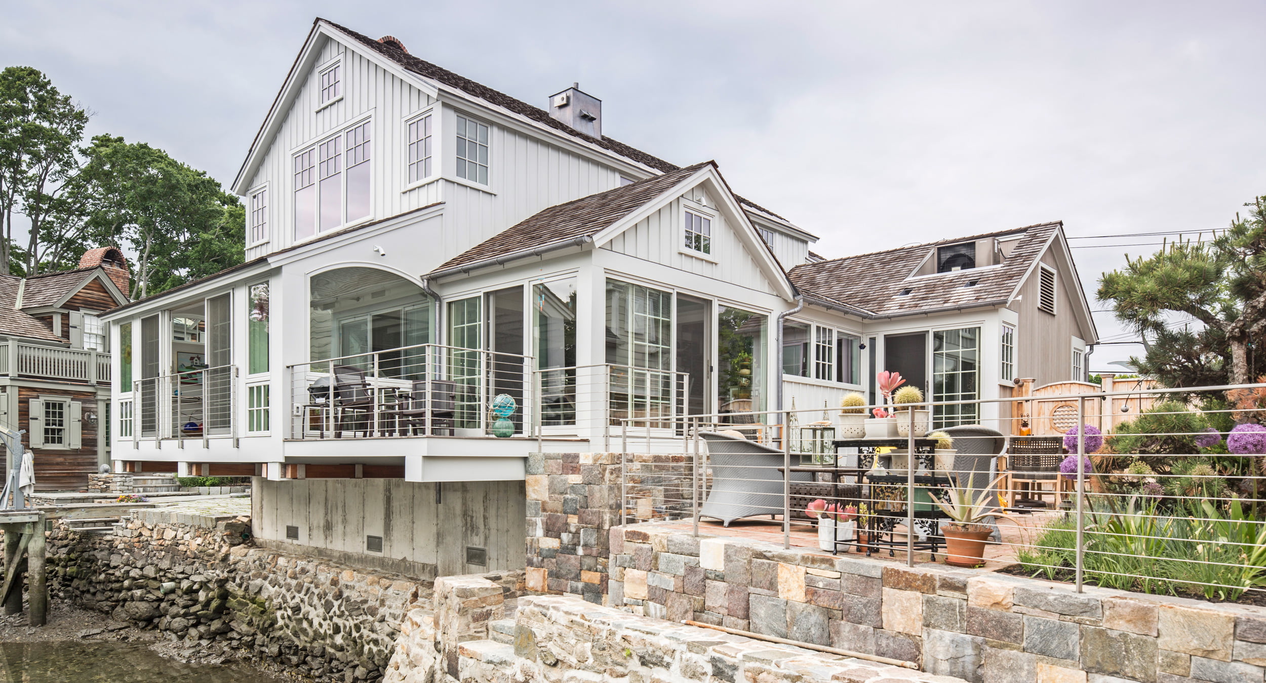 Exterior shot of historical home renovation on the waterfront